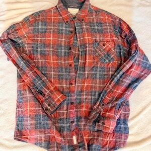Men's Red & Blue Flannel Button-Down Shirt - Super Soft! Could be worn by ladies